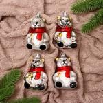 Ёлочная игрушка 4 шт. «Мишка в шарфике» 5.5?8 см, серебро