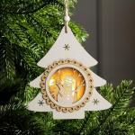 Ёлочная игрушка «Ёлочка со снеговиком», 15?14?2 см, 3 LED, от батареек, свечение тёплое белое