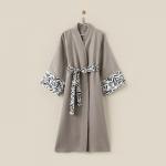 Халат женский домашний SL HOME Floral, размер 44-52, лён 100%, серый