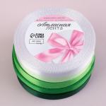 Атласная лента, набор 5 шт., 10 мм, 23±1 м, белая, зелёная