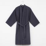 Халат вафельный женский удлинённый Этель «Boho» размер 54-56, цвет тёмно-серый, 100% хлопок, 290 г/м?