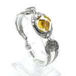 Браслет из ювелирного сплава с янтарем мозаика круг 18мм, 18см