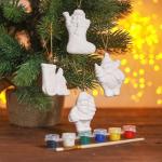 Ёлочные украшения под роспись с подвесом «Чудо», набор 4 шт., кисть