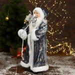 Дед Мороз под ёлку «Зимнее волшебство. В серо-синей шубе, с посохом и подарками», 45 см