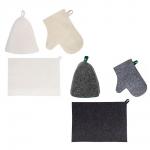 Набор банный ЭКОНОМ 3 предмета (шапка, коврик, рукавица) в пакете, войлок белый/серый