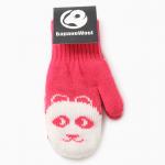 Варежки двойные детские «Мишка», малиновые, размер 16