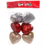 *Набор украшений PRIME "Искрометное сердце" 5,5 см (набор 6 шт), Красный,золото, серебро