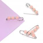 Булавка с 3 бусинами и стразами 5,8 см (10 шт) SF-8106, персиковый/серебро