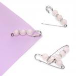 Булавка с 3 бусинами и стразами 5,8 см (10 шт) SF-8106, светло-розовый/серебро