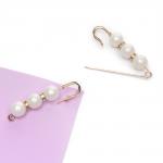 Булавка с 3 бусинами и стразами 5,8 см (2 шт) SF-8108, белый/золото