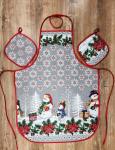 Кухонный набор "Новогодние снеговики"-сер. 3 пр. рогожка хлопок 100%