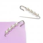 Булавка с 4 бусинами и стразами 8 см (2 шт) SF-1252, белый/серебро