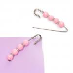 Булавка с 4 бусинами и стразами 8 см (2 шт) SF-1252, розовый/серебро