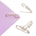 Булавка с 3 бусинами (5 шт) SF-1251, белый/золото