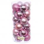 *Новогодние шары 4 см (набор 24 шт) "Микс фактур", розовый