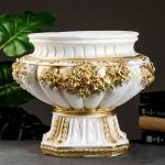 Вазон для цветов «Афина», 4.3 л, 41?34?41 см, гипс, белый, золотистый