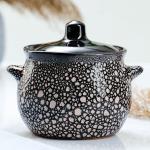 Горшочек для запекания Борисовская керамика «Мрамор», 650 мл, 12.5?12.5 см, чёрный