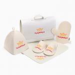 Набор для бани и сауны «Царица», 5 предметов: шапка, коврик, рукавица, тапочки, портфель, «Добропаровъ»