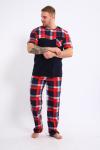 Пижама мужская из футболки с коротким рукавом и брюк из кулирки Макс красная клетка
