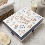 Салфетки махровые «Этель. Голубые цветы», 5 шт., 30?30 см, хлопок 100%, бежевые/коричневые