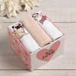 Набор полотенец «Мопсики» 30?30 см-3 шт., 100% хлопок 340 г/м?