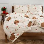 КПБ 'Чистый хлопок' 1,5 спальный, наволочки 50х70, поплин, 'Капибара ВБ' Пододеяльник 146х215 с прорезью, простыня классическая 150х215 подшита с 4-х сторон, наволочки 50х70 с клапаном - 2 шт