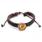 Браслет из кожи с янтарем круг 18мм цв.медовый, коричневый