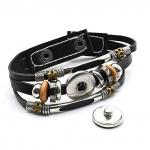 Браслет 3 в 1 из кожи с янтарем круг 18мм цв.коньячный, черный, 18см