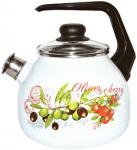 Чайник 3 л со свистком Оливки и черри,белый, с пл.кн. С2717.3