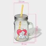 Банка с крышкой и трубочкой «Котик», 450 мл, 10?7.5?13 см