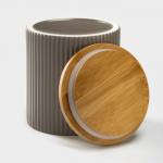 Банка для сыпучих «Дымка», 1.1 л, 12?13 см, с бамбуковой крышкой, керамика, бежевая