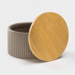 Банка для сыпучих «Дымка», 570 мл, 12?7.5 см, с бамбуковой крышкой, керамика, бежевая