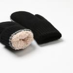 Варежки вязаные женские MINAKU, чёрные, размер 22 см