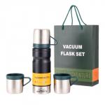 Набор «Мастер К»: термос 680 мл и 3 кружки, сохраняет тепло 12 ч, нержавеющая сталь, пластик, чёрный, зелёный