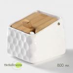 Банка для сыпучих BellaTenero, 800 мл, 14.5?11 см, с ложкой, с бамбуковой крышкой, фарфор, белая