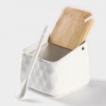 Банка для сыпучих BellaTenero, 800 мл, 14.5?11 см, с ложкой, с бамбуковой крышкой, фарфор, белая