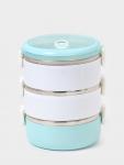 Ланч бокс TAKE IT EASY «Милави», 1.5 л, 3 уровня, сохраняет тепло 2 ч, нержавеющая сталь, белый, голубой