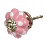 BLUMEN HAUS Ручка керамическая для мебели "В горох", цвет розовый, рисунок белый