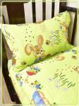 Детское постельное белье бязь Зайчики с корзинкой вид 3 зеленый