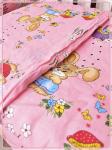 Детское постельное белье бязь Зайчики с корзинкой вид 1 розовый
