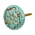 BLUMEN HAUS Ручка керамическая для мебели "Римская", цвет бирюзовый, рисунок золотой