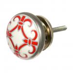 BLUMEN HAUS Ручка металлическая для мебели "Мальтийский узор", цвет белый, рисунок красный