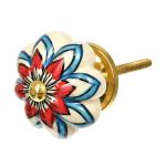 BLUMEN HAUS Ручка керамическая для мебели "Лотос", ручная роспись, цвет белый, рисунок цветной