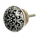 BLUMEN HAUS Ручка керамическая для мебели "Подсолнух чёрный", ручная роспись, цвет черно-белый