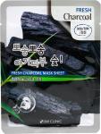 [3W CLINIC] Маска для лица тканевая ДРЕВЕСНЫЙ УГОЛЬ Fresh Charcoal Mask Sheet, 23 гр