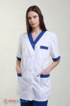 Женский медицинский костюм с отделкой, куртка и брюки белый КМТ-01