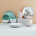Посуда из керамики «Пасха. Лесные персонажи» набор: 4 тарелки, 4 миски, 4 кружки, 4 блюдца