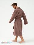 Жаккардовый мужской махровый халат с шалькой коричневый МЗ-11 (118)