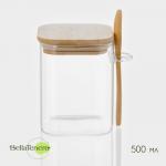 Банка для сыпучих BellaTenero «Эко», 500 мл, 10.5?8.2?10.5 см, с бамбуковой крышкой и ложкой, стекло, прозрачная