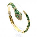 Браслет Змея с фианитами и эмалью цв.зеленый, 16см